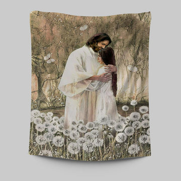 The World In His Arm Dandelion Field Tapestry Art - Christian Art - Bible Verse Wall Art - Religious Home Decor