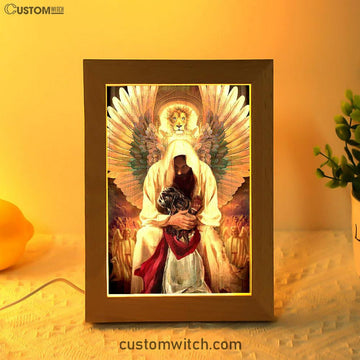 The World In His Arm Pray For Healing Angel Wings Frame Lamp Art - Christian Art - Bible Verse Art - Religious Home Decor