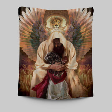 The World In His Arm Pray For Healing Angel Wings Tapestry Art - Christian Art - Bible Verse Wall Art - Religious Home Decor