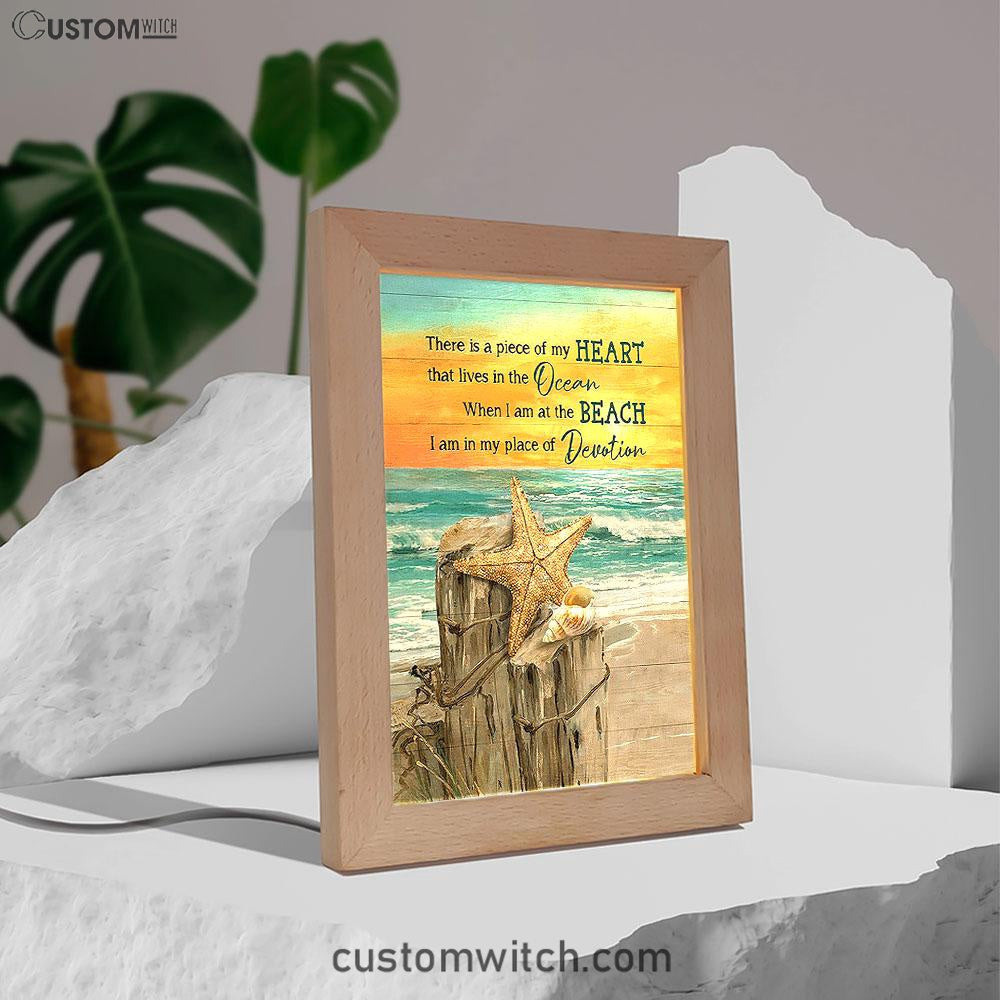 There Is A Piece Of My Heart Starfish Blue Ocean Sunset Frame Lamp Art - Christian Night Light - Bible Verse Wooden Lamp