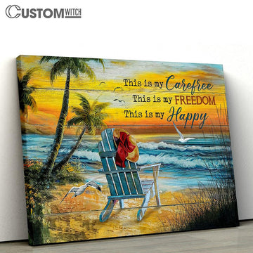 This Is My Carefree Floppy Hat Sunset Beach Seagull Canvas Wall Art - Bible Verse Canvas - Religious Prints