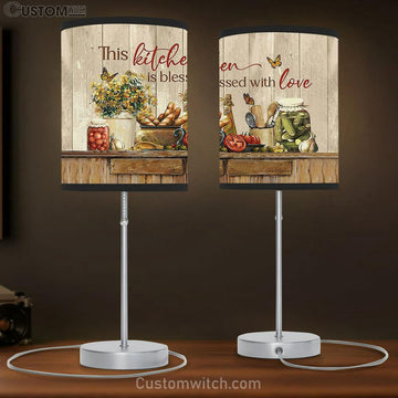 This Kitchen Is Blessed With Love Yellow Flower Fresh Tomato Table Lamp Art - Bible Verse Lamp Gift - Christian Bedroom Decor