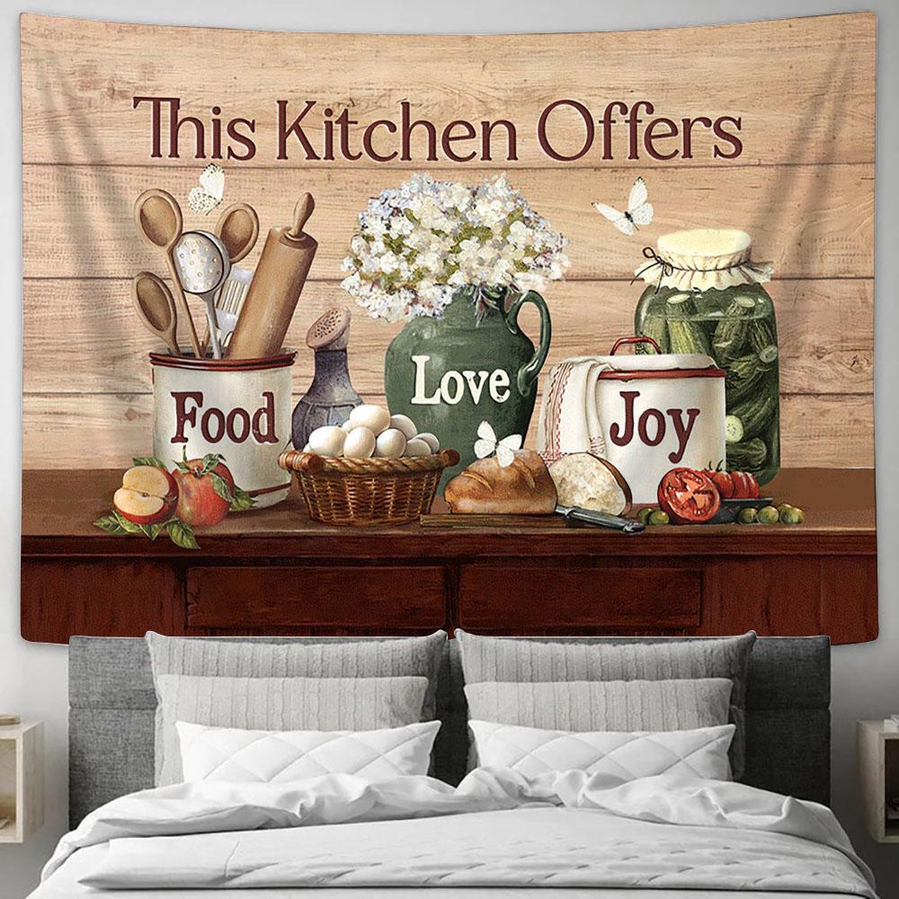 This Kitchen Offers Food White Flower Kitchen Utensils Tapestry Art - Bible Verse Wall Art - Wall Decor Christian