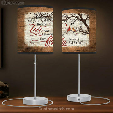 Those We Love Don't Go Away Red Cardinal Table Lamp Art - Christian Lamp Gift Decor - Bible Verse Table Lamp