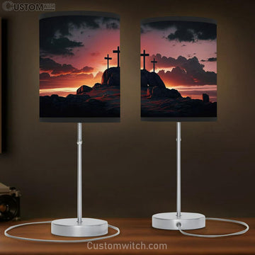 Three Crosses Mountain Easter Table Lamp Pictures - Faith Art - Christian Table Lamp Gift Decor