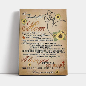 To My Wonderful Mom I Love You With All My Heart Elephant Canvas, Mother's Day Canvas Art, Gift For Mom, Birthday Gift, Mother's Day Wall Art