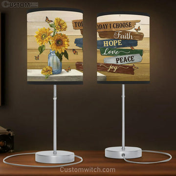 Today I Choose Faith Sunflower Monarch Butterfly Table Lamp Art - Bible Verse Lamp Gift - Christian Bedroom Decor