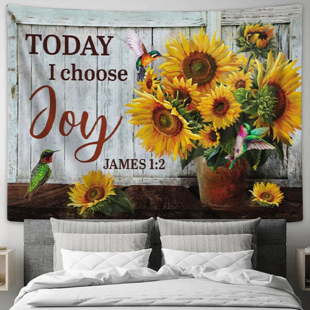 Today I Choose Joy - Sunflower Tapestry Wall Art - Christian Wall Decor