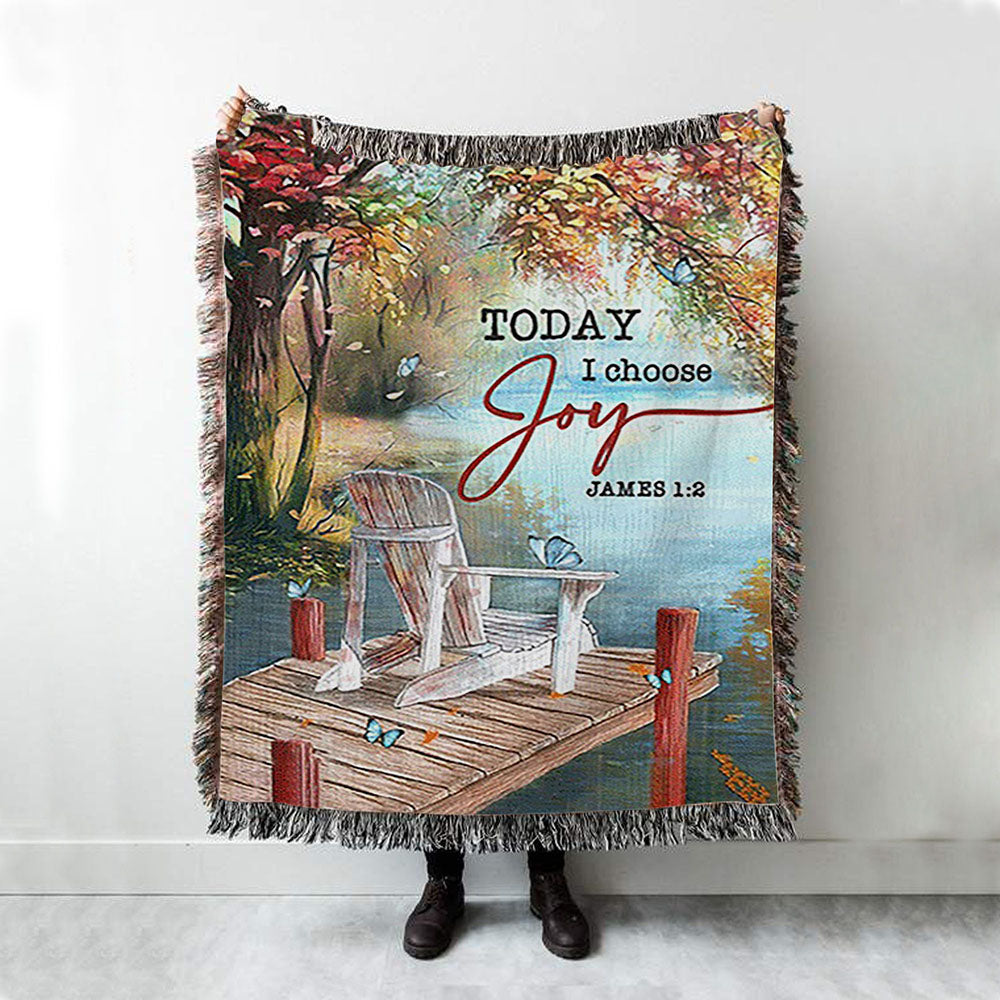 Today I Choose Joy A Lake View Spring Season Woven Throw Blanket - Christian Woven Blanket Prints - Bible Verse Woven Blanket Art