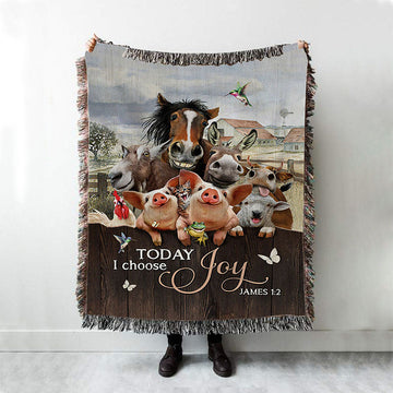 Today I Choose Joy Animal Hummingbird Woven Throw Blanket - Christian Woven Blanket Prints - Bible Verse Woven Blanket Art