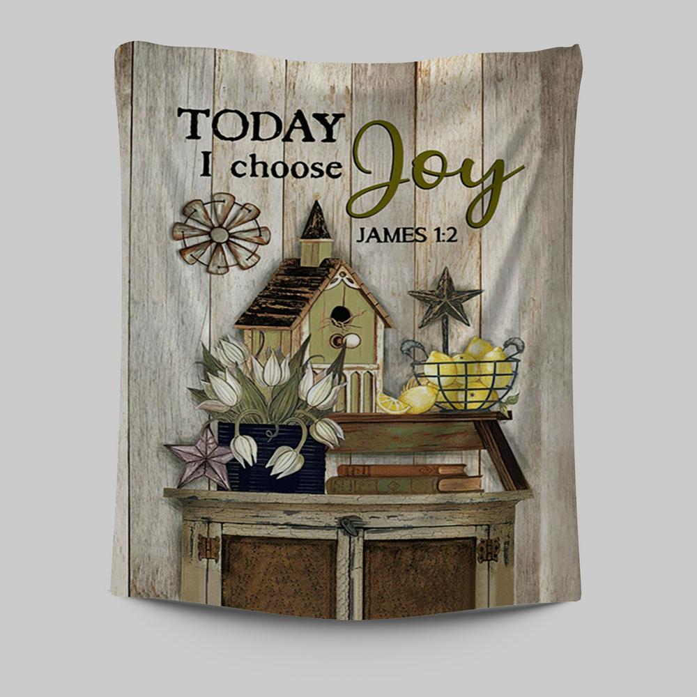 Today I Choose Joy Birdhouse Yellow Lemon Tapestry Wall Art - Bible Verse Tapestry Art - Inspirational Art -  Christian Indoor Wall Tapestries
