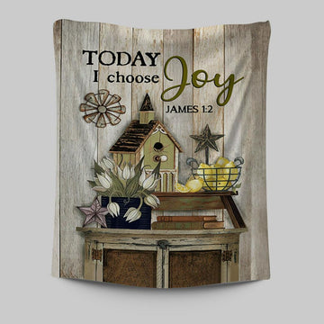 Today I Choose Joy Birdhouse Yellow Lemon Tapestry Wall Art - Bible Verse Tapestry Art - Inspirational Art -  Christian Indoor Wall Tapestries