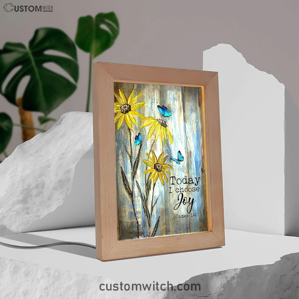 Today I Choose Joy Blue Butterfly Sunflower Frame Lamp Art - Bible Verse Wooden Lamp - Inspirational Art - Christian Home Decor