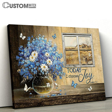Today I Choose Joy Blue Daisy Flowers Wall Art Canvas - Christian Wall Art - Religious Art