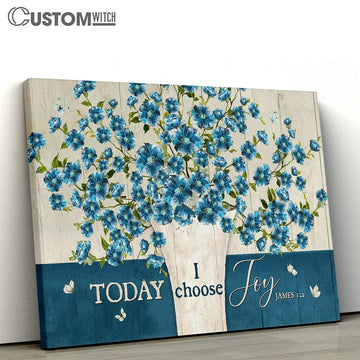 Today I Choose Joy Blue Flax Butterfly Wall Art Canvas - Christian Wall Art - Religious Art