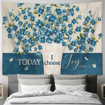 Today I Choose Joy Blue Flax Butterfly Wall Art Tapestry - Christian Wall Art - Religious Art