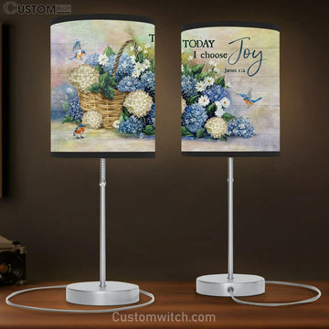 Today I Choose Joy Blue Hydrangea Bluebird Lamp Gift Table Lamp - Christian Lamp Gift - Religious Art