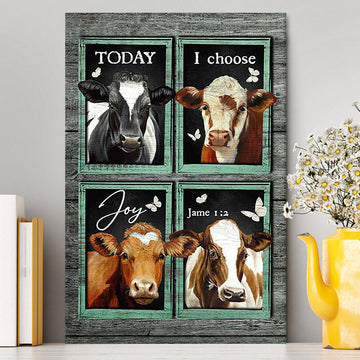 Today I Choose Joy Cow Mint Window Butterfly Canvas Wall Art - Bible Verse Canvas Art - Inspirational Art - Christian Home Decor