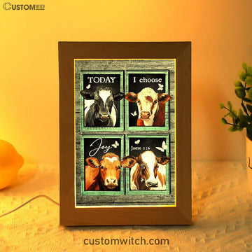 Today I Choose Joy Cow Mint Window Butterfly Frame Lamp Art - Bible Verse Wooden Lamp - Inspirational Art - Christian Home Decor