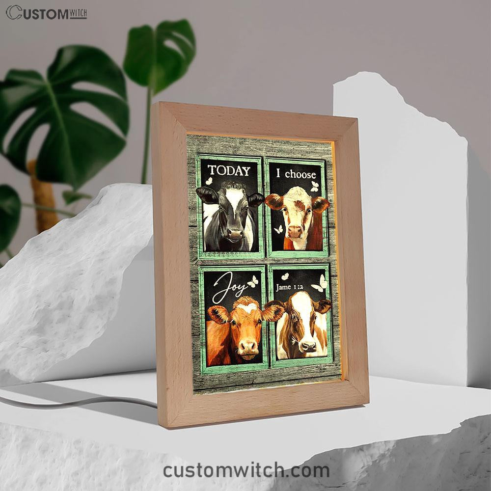 Today I Choose Joy Cow Mint Window Butterfly Frame Lamp Art - Bible Verse Wooden Lamp - Inspirational Art - Christian Home Decor