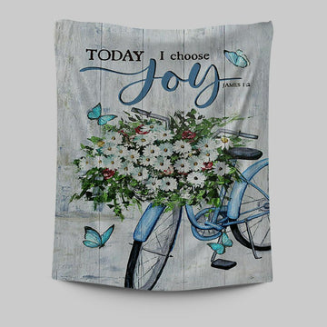 Today I Choose Joy Daisy Flower Blue Bicycle Butterfly Tapestry Print - Inspirational Tapestry Art - Christian Wall Art Home Decor