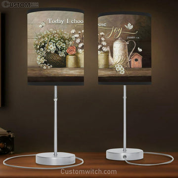 Today I Choose Joy Daisy Flower, White Butterfly Table Lamp Art - Bible Verse Lamp Gift - Christian Bedroom Decor