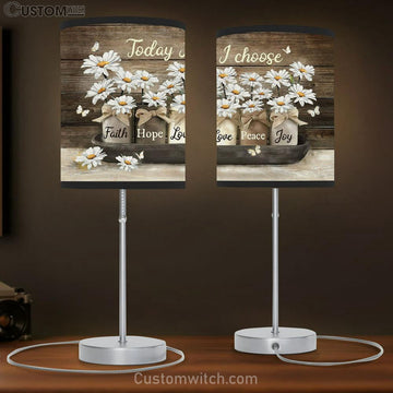 Today I Choose Joy Daisy Flower White Butterfly Table Lamp Art - Bible Verse Lamp Gift - Christian Bedroom Decor