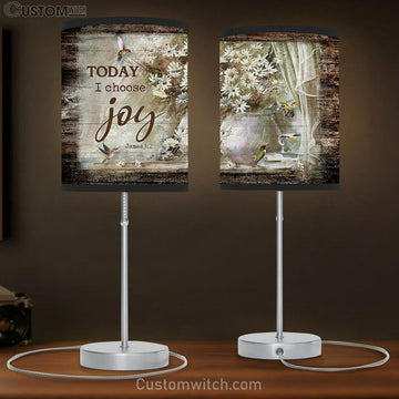Today I Choose Joy Daisy Hummingbird Table Lamp Art - Christian Lamp Gift Decor - Bible Verse Table Lamp