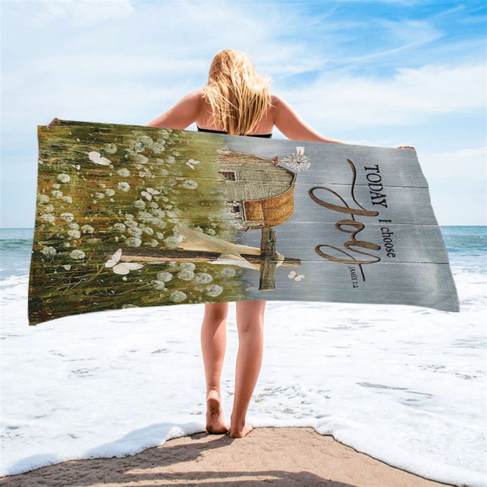 Today I Choose Joy Dandelion Field Beach Towel - Inspirational Beach Towel - Christian Beach Towel