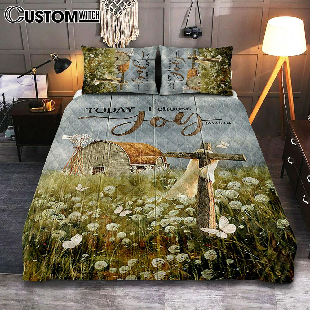 Today I Choose Joy Dandelion Field Quilt Bedding Set Print - Inspirational Quilt Bedding Set Art - Christian Bedroom Home Decor