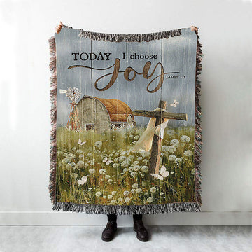 Today I Choose Joy Dandelion Field Woven Blanket Print - Inspirational Woven Blanket Art - Christian Throw Blanket Home Decor