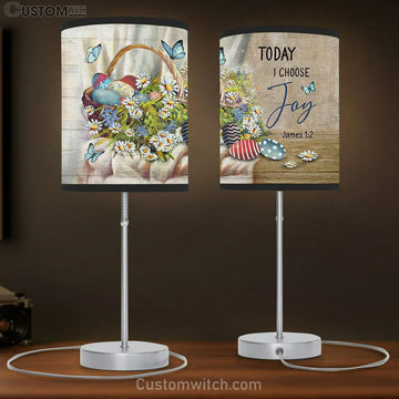 Today I Choose Joy Easter Egg Beautiful Flower Blue Butterfly Table Lamp Art - Christian Lamp Gift Decor - Bible Verse Table Lamp