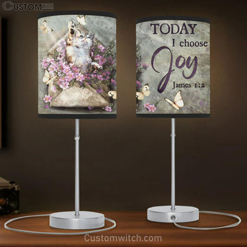 Today I Choose Joy Flower Blue Butterfly Large Table Lamp - Christian Table Lamp Prints - Religious Table Lamp Art