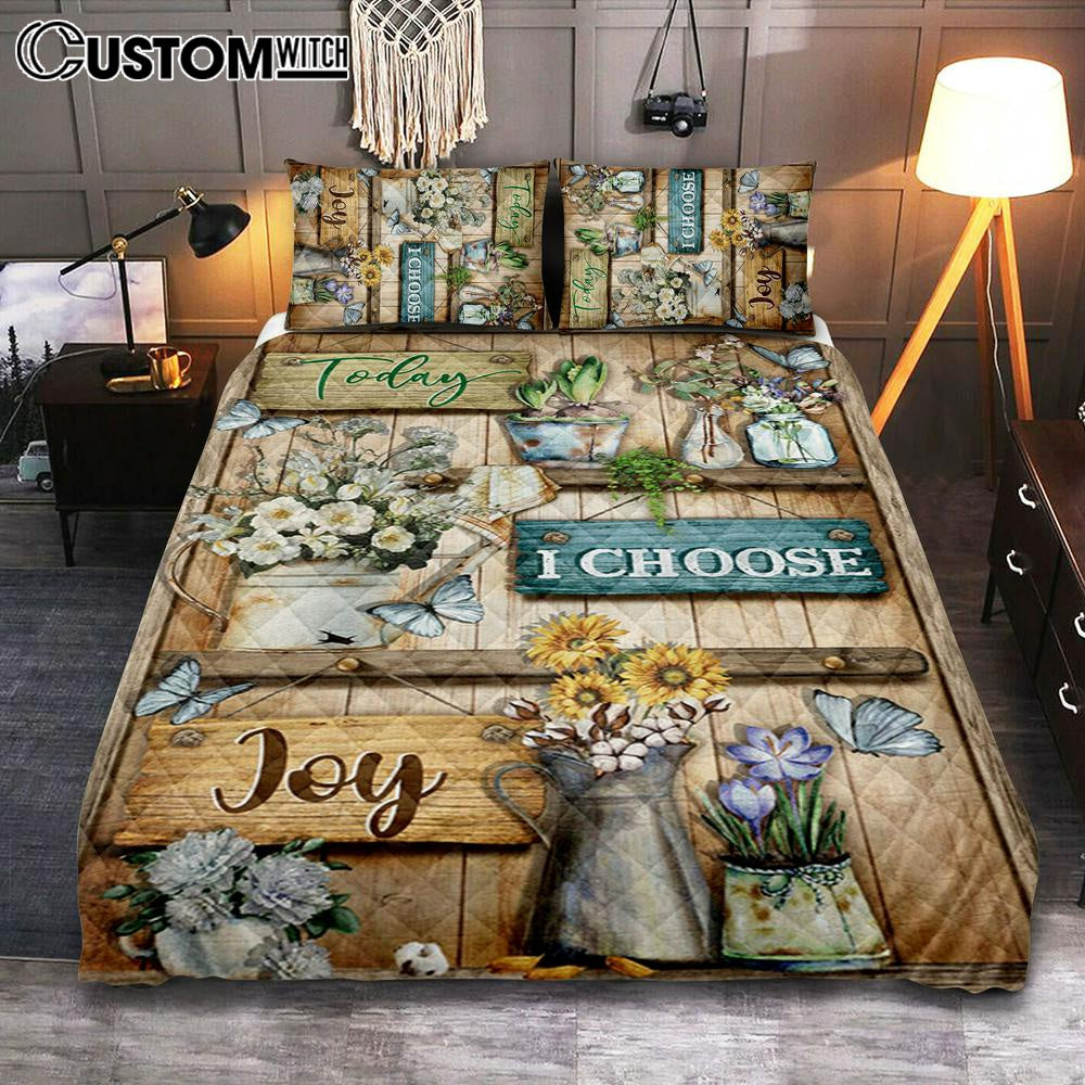 Today I Choose Joy Flower Butterfly Quilt Bedding Set Prints - Christian Cover Twin Bedding Decor - Bible Verse Quilt Bedding Set Art