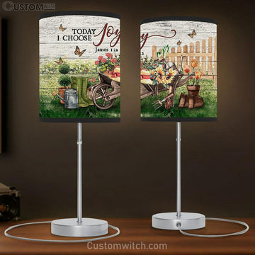 Today I Choose Joy Flower Picket Fence Butterfly Table Lamp Art - Christian Lamp Gift Decor - Bible Verse Table Lamp