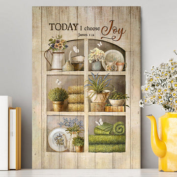 Today I Choose Joy Flower Vase White Butterfly Canvas Wall Art - Christian Canvas Prints - Bible Verse Canvas Art