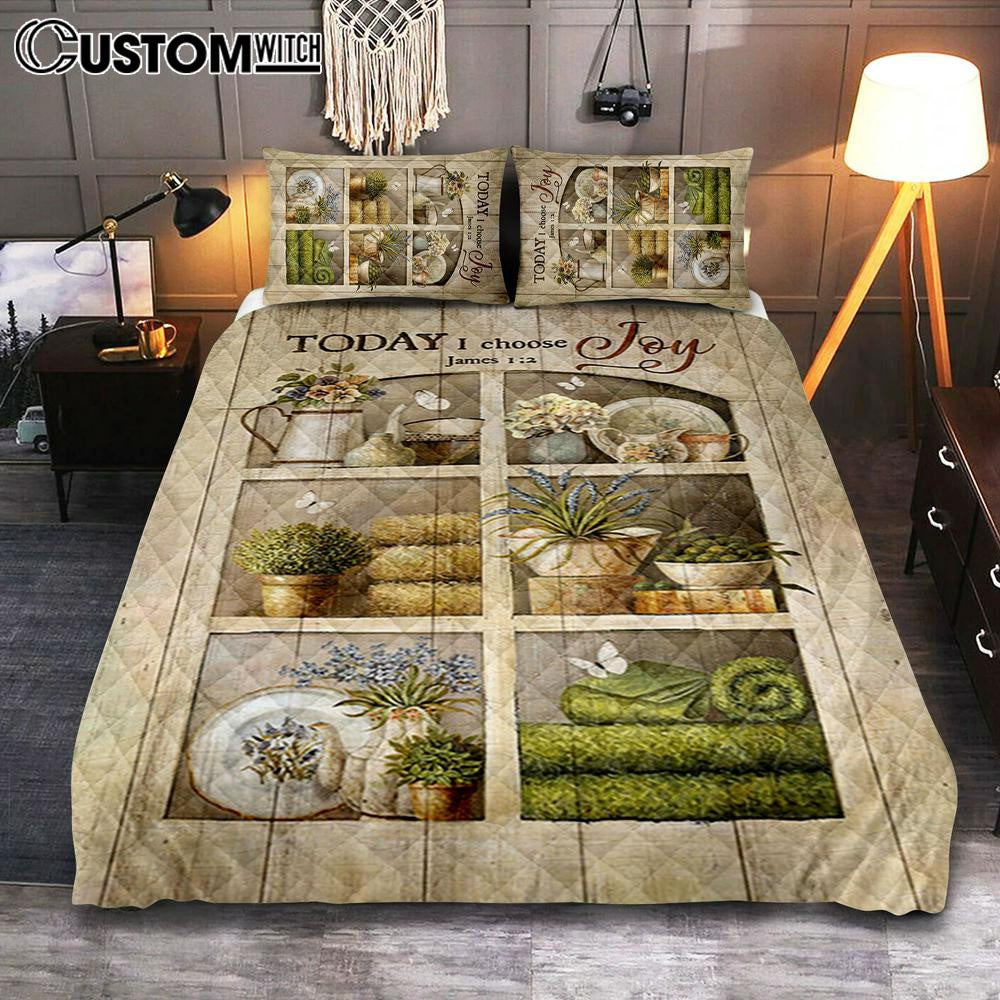 Today I Choose Joy Flower Vase White Butterfly Quilt Bedding Set Bedroom - Christian Quilt Bedding Set Prints - Bible Verse Quilt Bedding Set Art