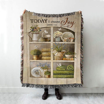 Today I Choose Joy Flower Vase White Butterfly Woven Throw Blanket - Christian Woven Blanket Prints - Bible Verse Woven Blanket Art