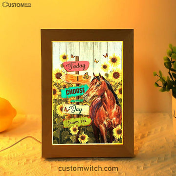 Today I Choose Joy Horse Sunflower Field Monarch Butterfly Frame Lamp Art - Christian Night Light - Bible Verse Wooden Lamp