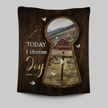 Today I Choose Joy Key Cross Symbol Green Meadow Land Tapestry Wall Art - Christian Tapestries Prints - Bible Verse Tapestry Art