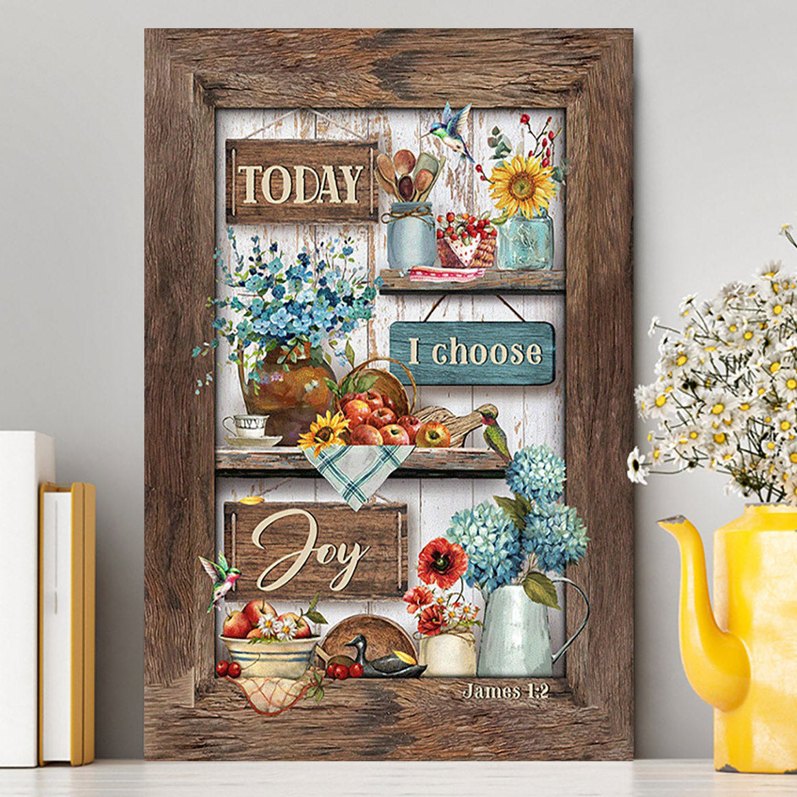 Today I Choose Joy Kitchen Blue Hydrangea Canvas Wall Art - Bible Verse Canvas Art - Inspirational Art - Christian Home Decor