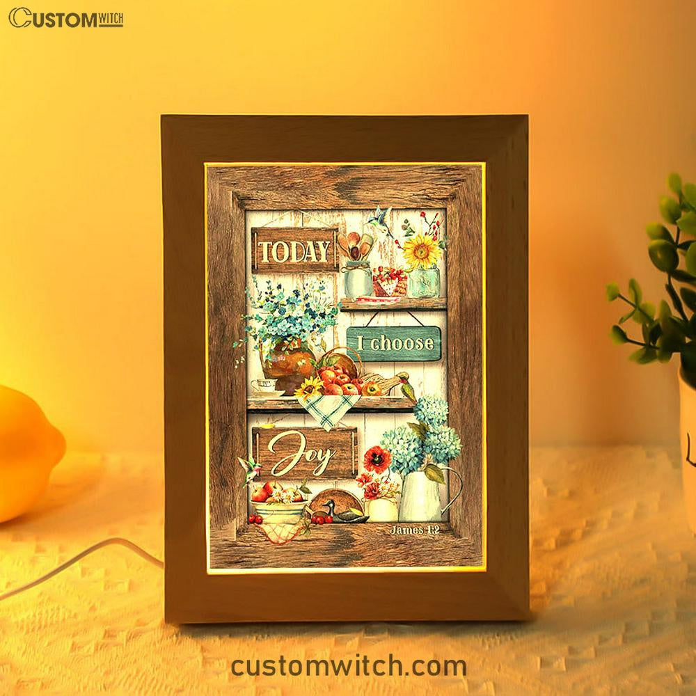 Today I Choose Joy Kitchen Blue Hydrangea Frame Lamp Art - Bible Verse Wooden Lamp - Inspirational Art - Christian Home Decor