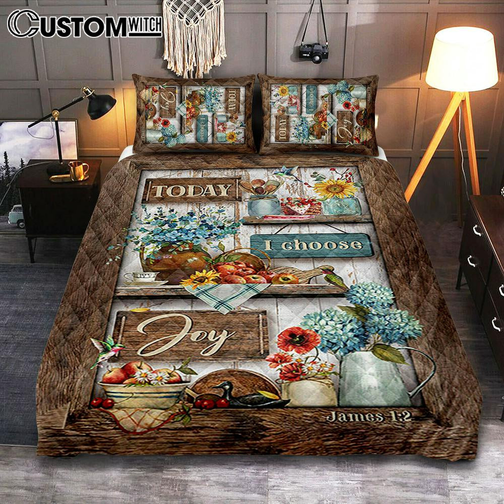 Today I Choose Joy Kitchen Blue Hydrangea Quilt Bedding Set Bedroom - Bible Verse Quilt Bedding Set Art - Christian Home Decor