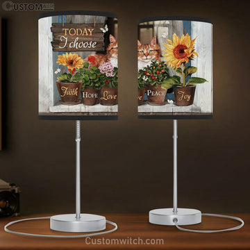 Today I Choose Joy Lazy Cat Flower Vase Sunflower Table Lamp Painting - Christian Lamp Gift - Gifts For Cat Lovers