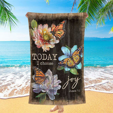 Today I Choose Joy Orange Butterfly Beach Towel - Inspirational Beach Towel - Christian Beach Towel