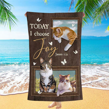Today I Choose Joy Pretty Cat Yellow Daisy Field Beach Towel - Inspirational Beach Towel - Christian Beach Towel