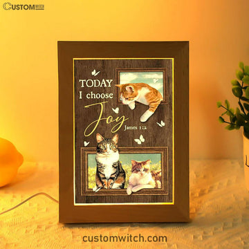 Today I Choose Joy Pretty Cat Yellow Daisy Field Frame Lamp Print - Inspirational Frame Lamp Art - Christian Art Home Decor