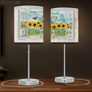 Today I Choose Joy Sunflower Garden Butterfly Table Lamp Art - Bible Verse Lamp Gift - Christian Bedroom Decor