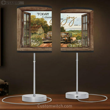 Today I Choose Joy Truck Flower Field Table Lamp Art - Bible Verse Lamp Gift - Christian Bedroom Decor