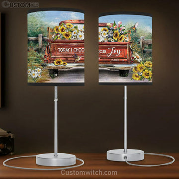 Today I Choose Joy Truck Flower Field Hummingbird Table Lamp Art - Bible Verse Lamp Gift - Christian Bedroom Decor